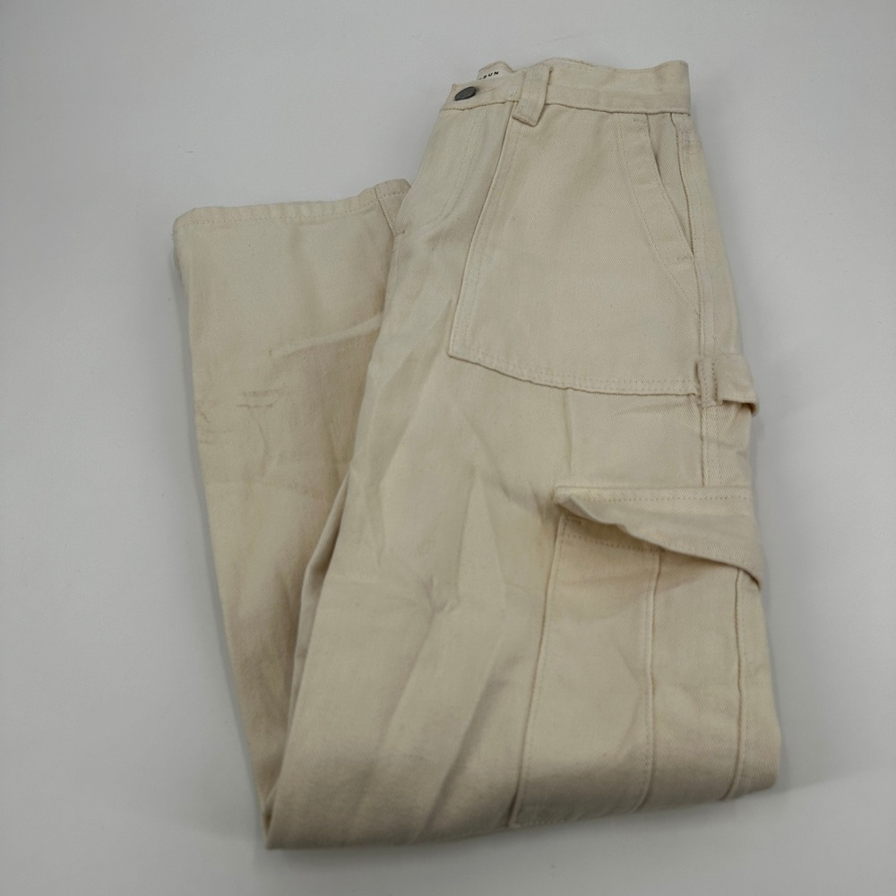 PacSun Womens High Rise Carpenter Pants Cream Off White Cargo Utility Denim 25